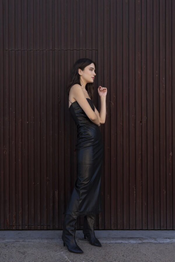 VESTIDO POLI PIEL DRAPEADO - Imagen 3