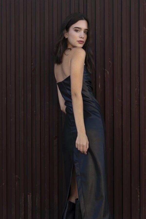 VESTIDO POLI PIEL DRAPEADO - Imagen 2