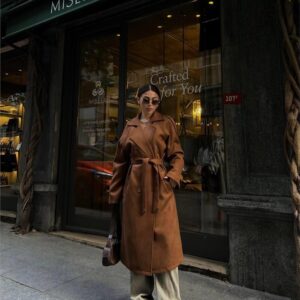 Gabardina Marrón Clásica Un Solo Pecho Abotonada