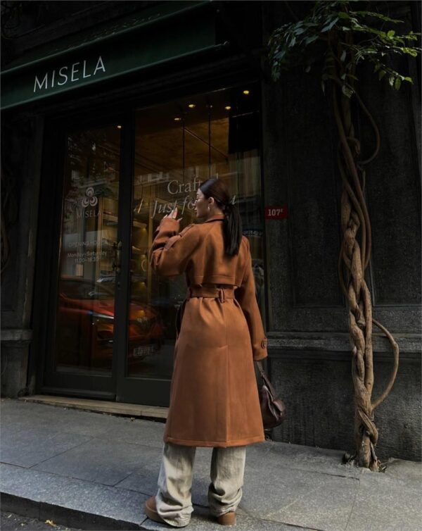 Gabardina Marrón Clásica Un Solo Pecho Abotonada - Imagen 2